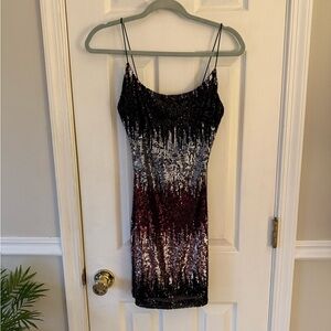 Sequin Mini Dress - Black, Silver, Pink